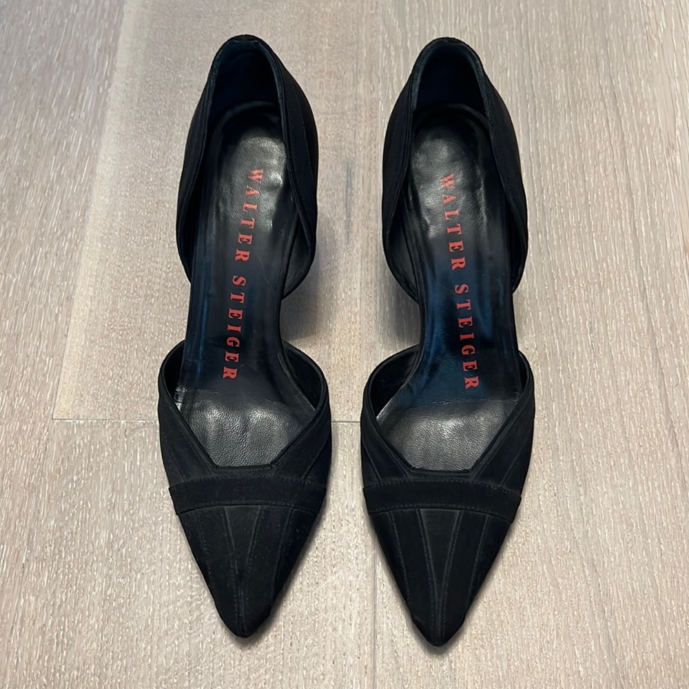 Walter Steiger black satin pump heels size 38